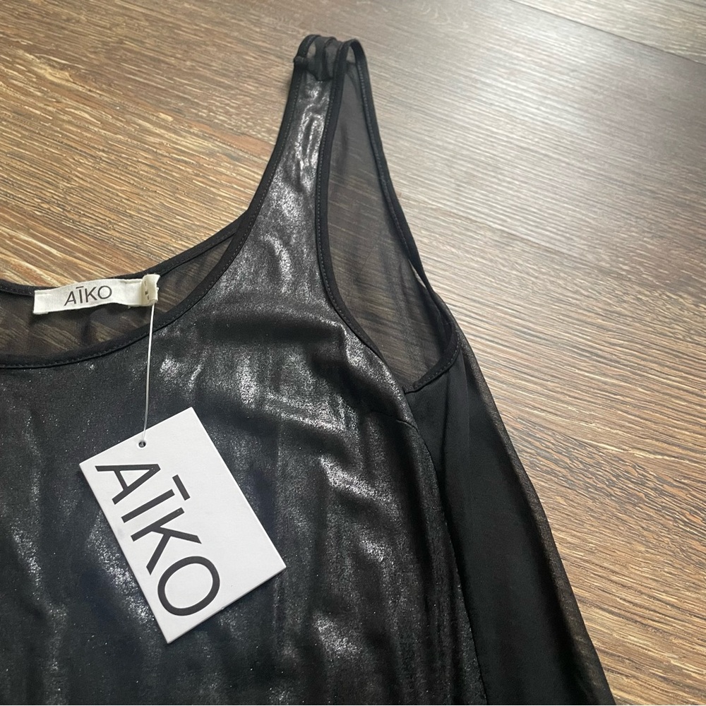 NWT Aiko sheer metallic silk tank - black, sexy, xs - Picture 3 of 8